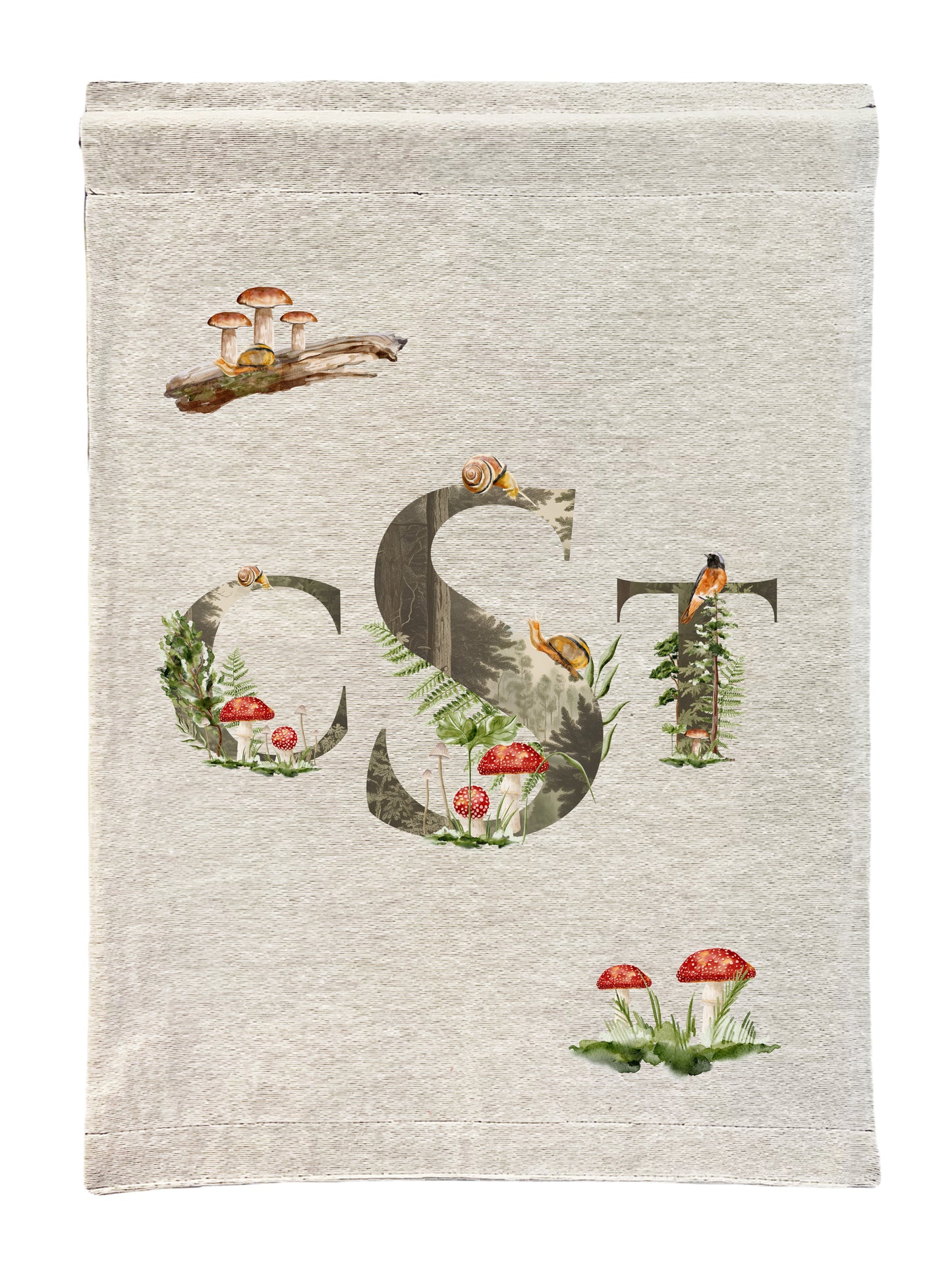 Mushroom Monogram Woven Wall Tapestry — Botanical Initial Decor